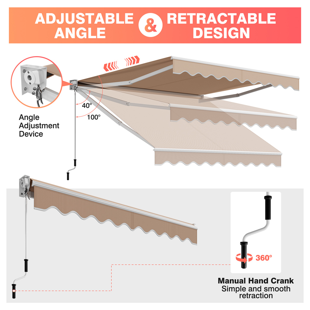 Costway Beige Aluminum Retractable Awning 3 x 2.4m Image 5