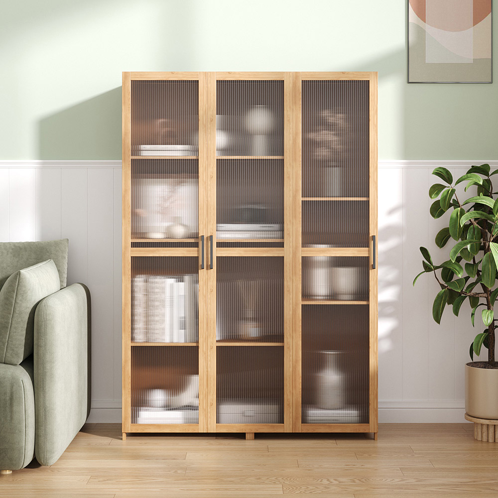 Living and Home 3 Door Brown and Natural Acrylic Storage Cabinet with Adjustable Shelves Image 8