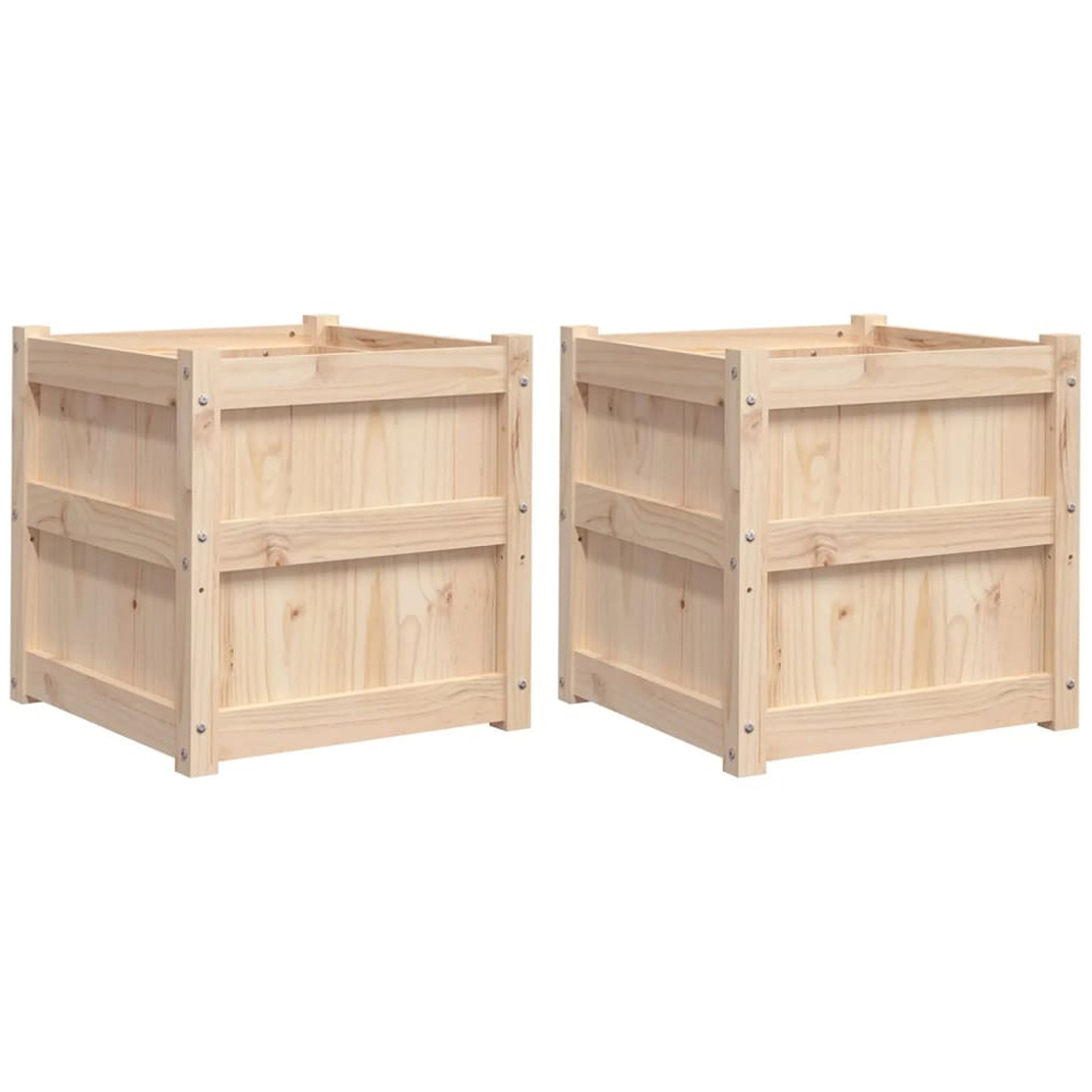 vidaXL Brown Solid Pine Wood Raised Garden Planter 50 x 50 x 50cm 2 Pack Image 1