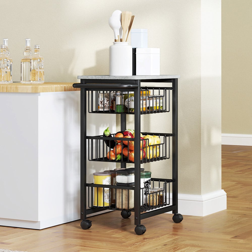 HOMCOM 3 Tier Light Grey Kitchen Island on Wheels Image 2