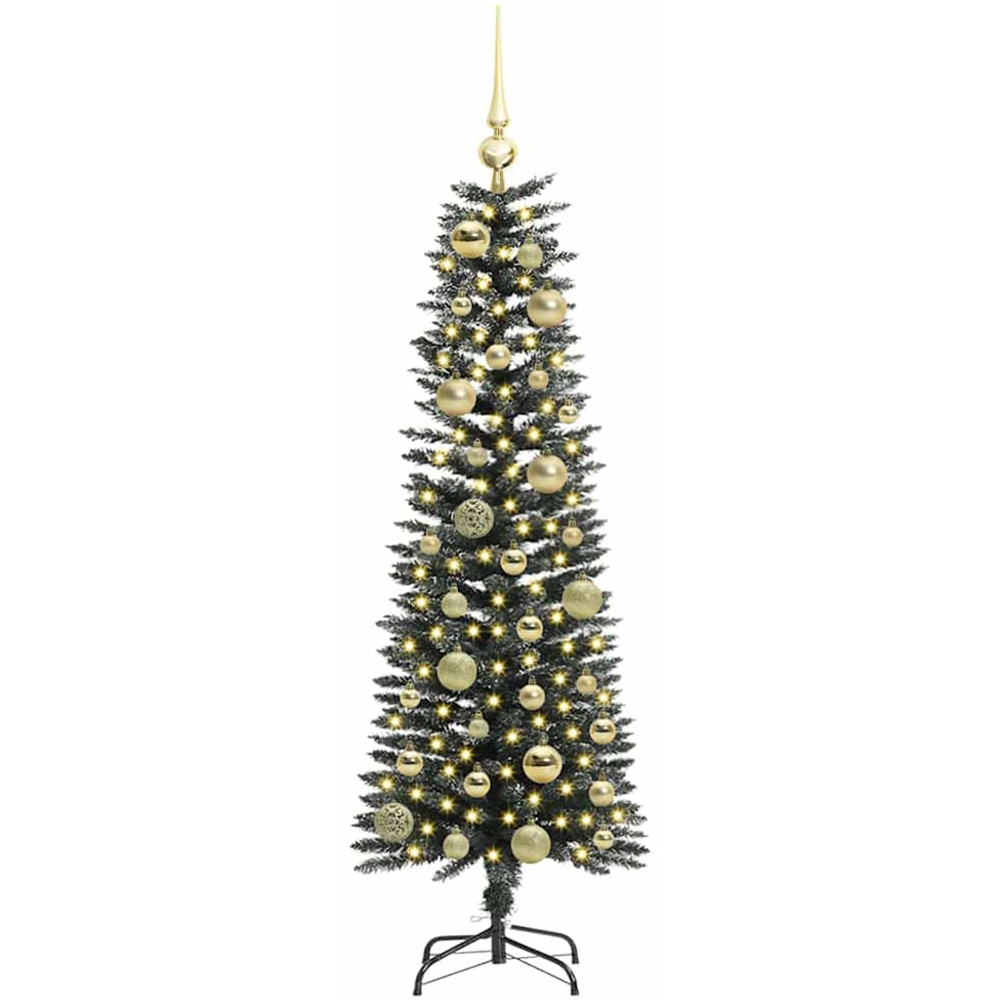 vidaXL Pre-Lit Gold Baubles Green Artificial Christmas Tree 4ft Image 1