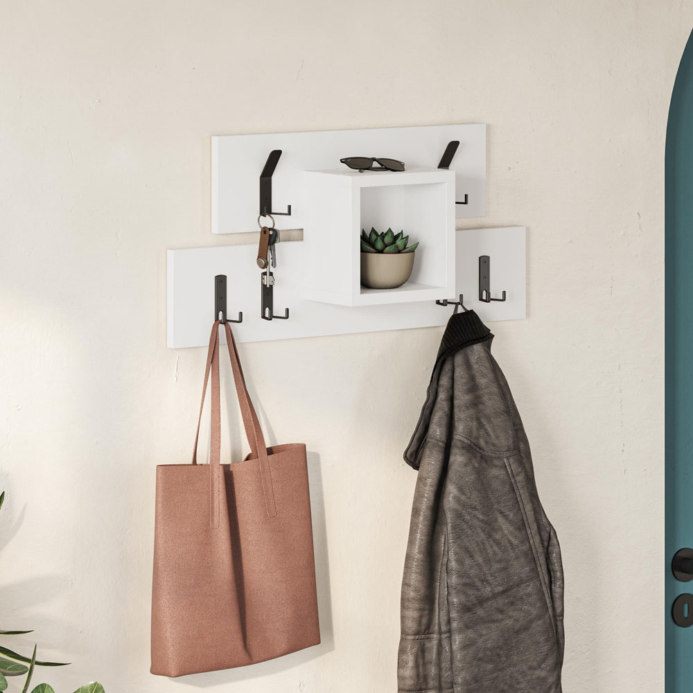 Decortie Lumina White Wall Mounted Coat Rack with Open Shelf Image 3
