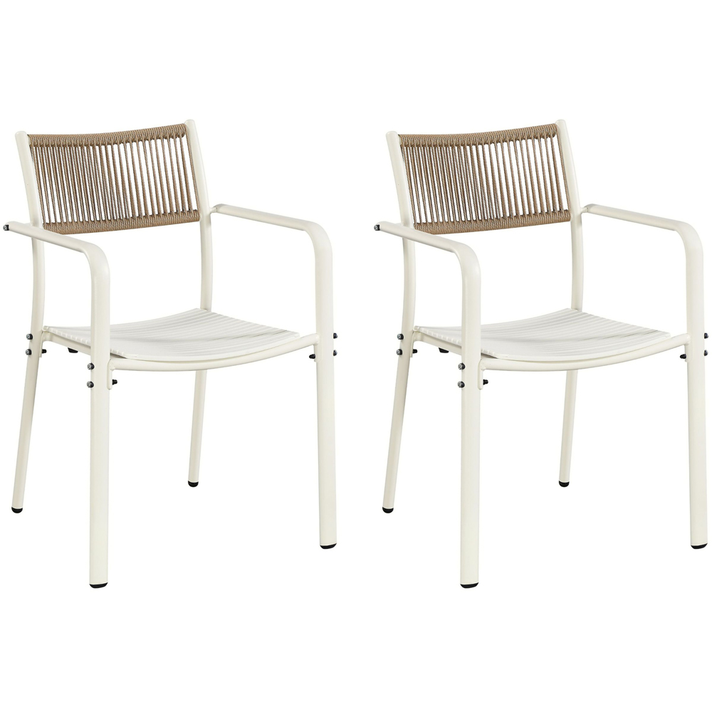 Core Products 2 Seater White Rope Back Effect Square Metal Foldable Table Garden Bistro Set Image 4