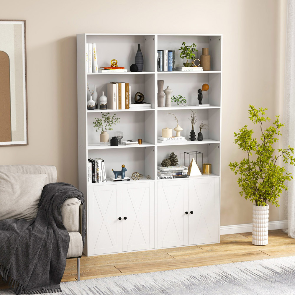 Costway 2 Door 4 Shelf White Freestanding Bookcase Image 4