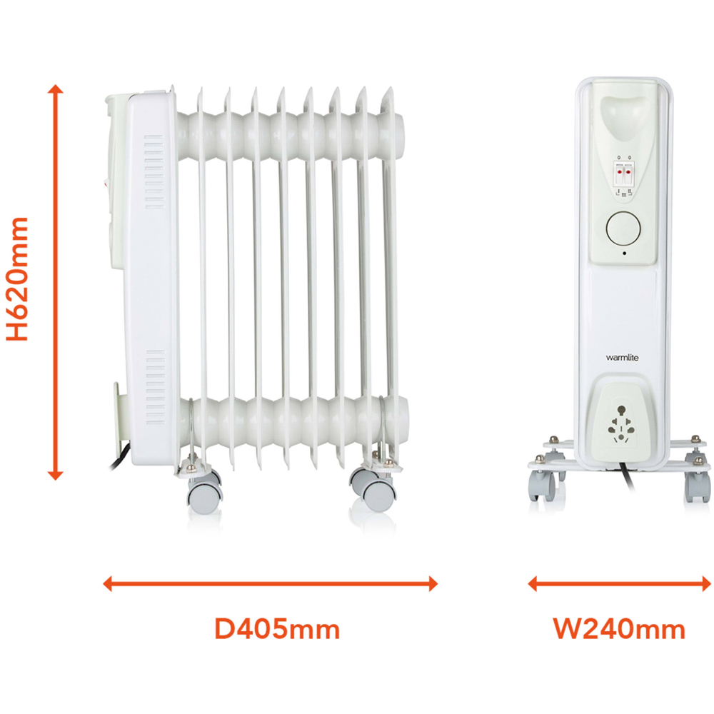Warmlite 9 Fin White Oil Filled Radiator with Adjustable Thermostat 2000W Image 9