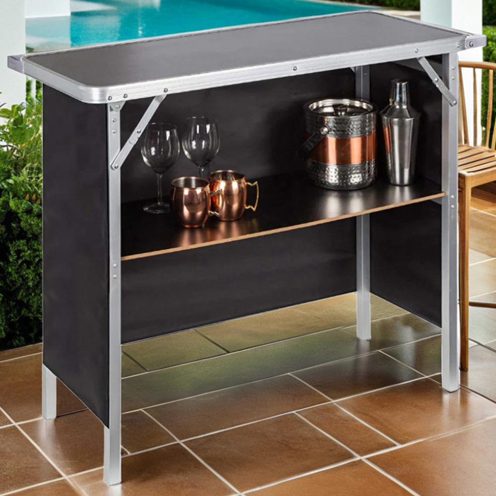 Living and Home 2 Tier Portable Aluminium Alloy Folding Bar Table Image 1