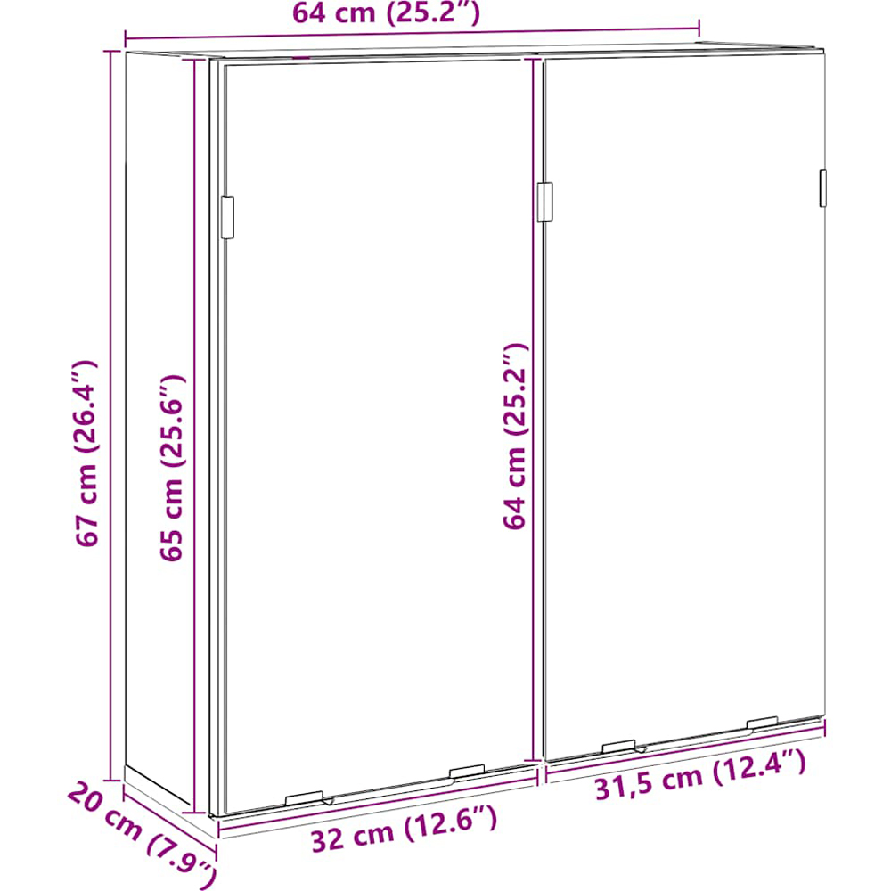 vidaXL 2 Door Brown Wall Mounted Mirrored Bathroom Cabinet Image 6