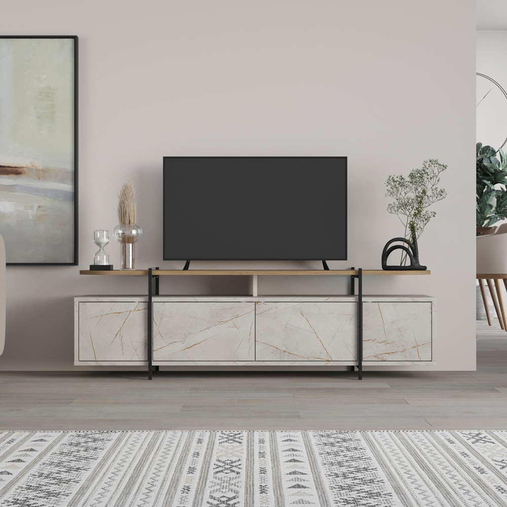 Decortie Hanley 4 Door Gold Marble Effect TV Stand Image 6