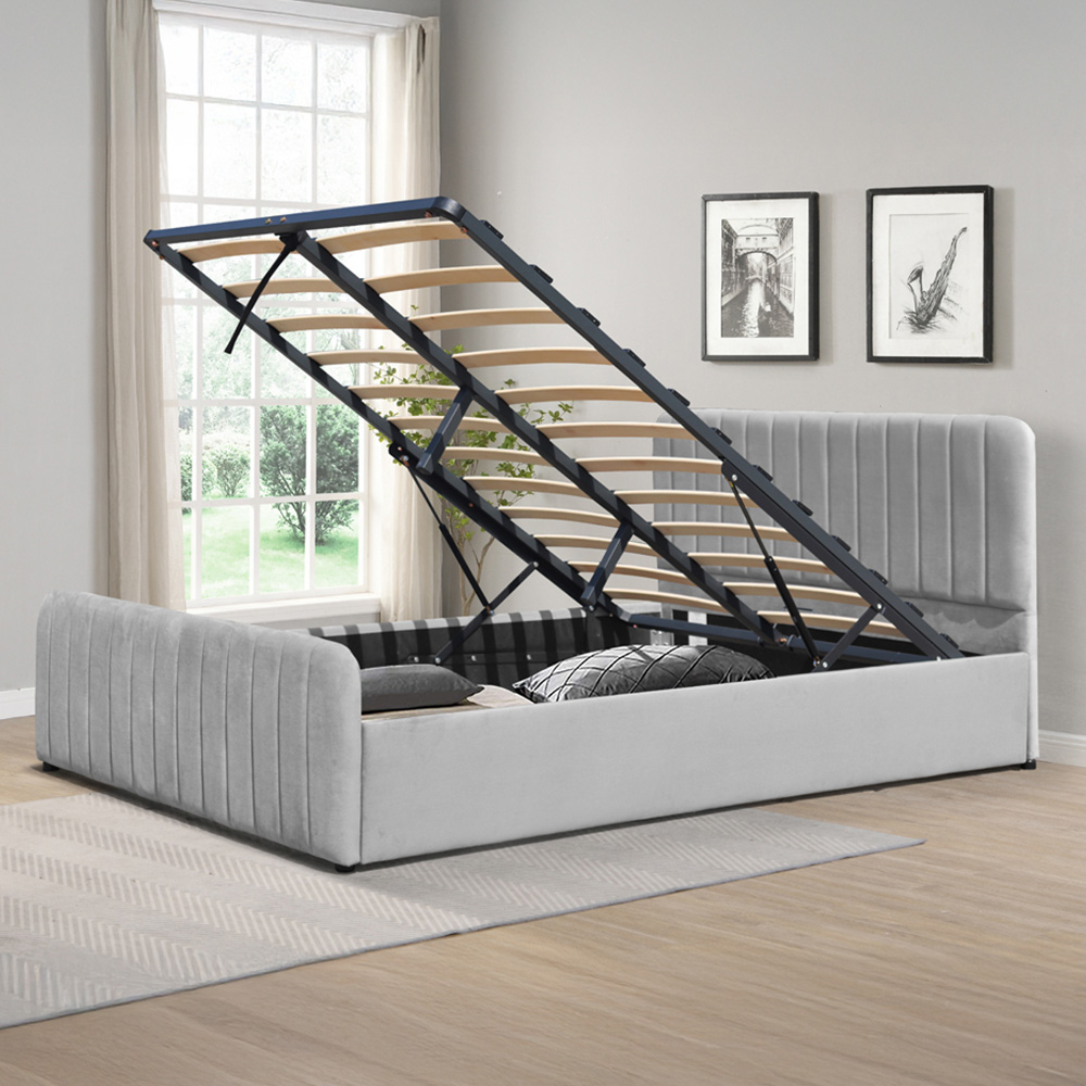 Comfy Living Double Light Grey Brushed Velvet Gas Lift Ottoman Bedframe Image 1