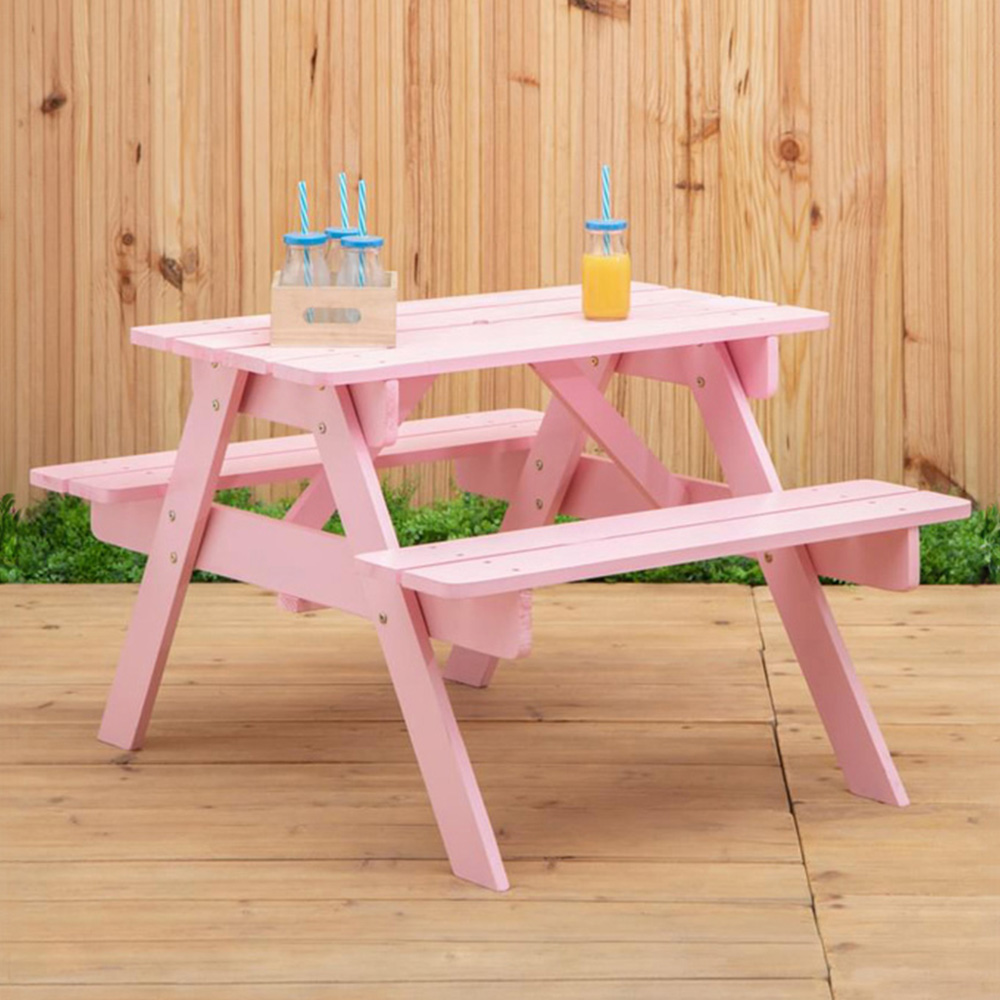 Premier Housewares Kids Brighton Wood Pink Picnic Bench Image 1