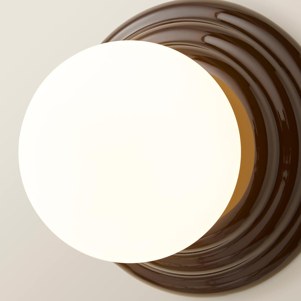 ValueLights Rue Frosted Glass Shade Chocolate Ribbed Ceramic Base Flush Wall Light with Bulb Image 3