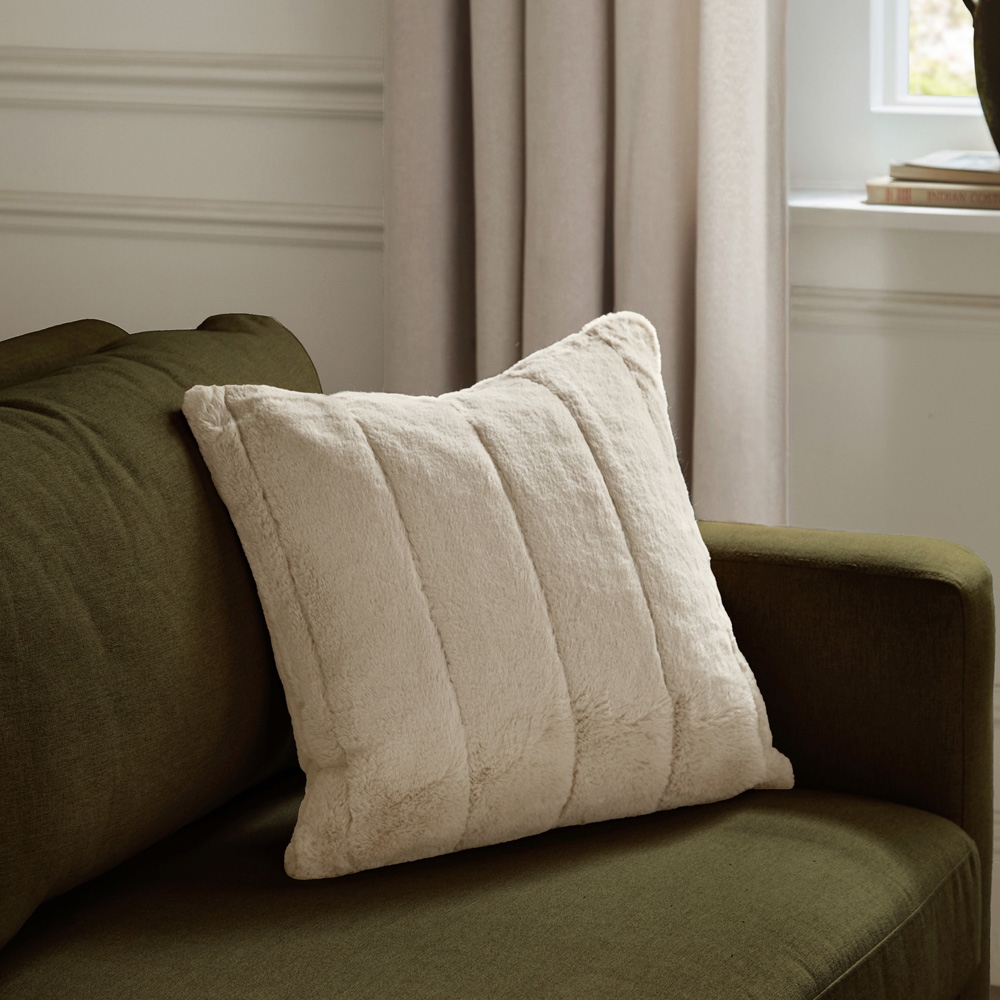 Paoletti Empress Oatmeal Faux Fur Cushion 45 x 45cm Image 2