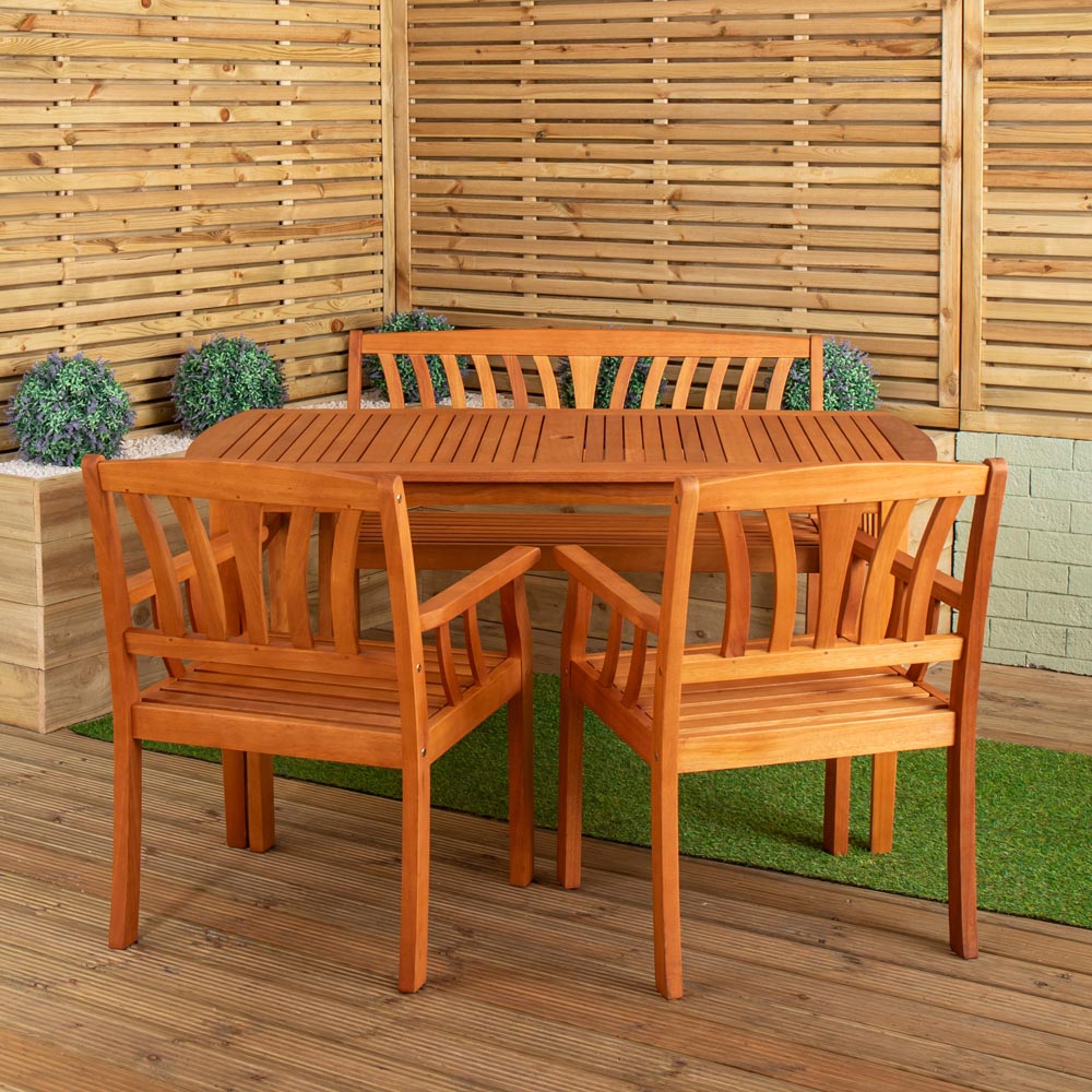 Samuel Alexander 4 Seater Wooden Garden Dining Bench Set Image 8