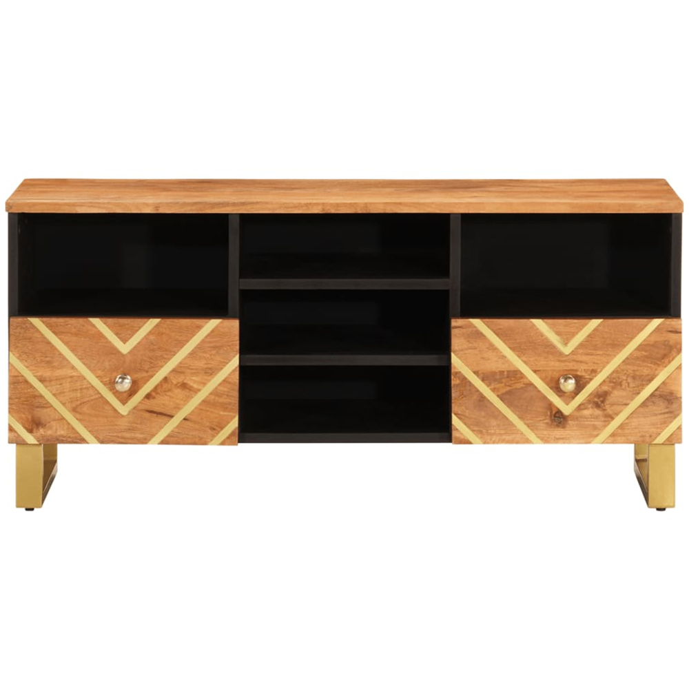 vidaXL 2 Drawer 5 Shelf Brown and Black Solid Wood Mango TV Cabinet Image 4