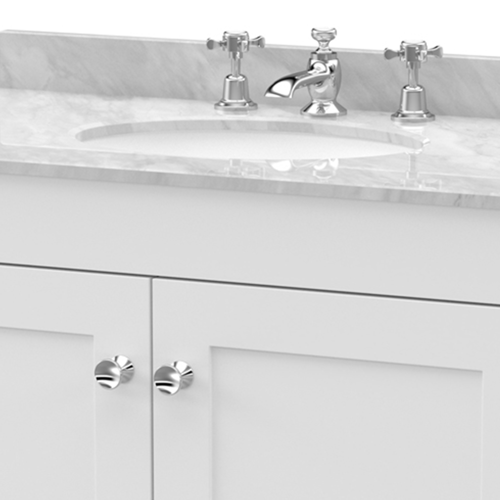 nuie Classique 2 Door Satin White and Grey Floor Standing Unit and 3 Tap Hole Marble Basin 800mm Image 2