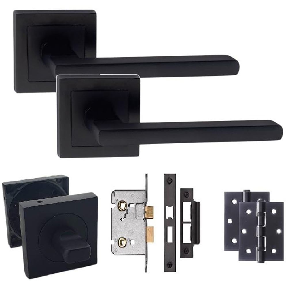 Golden Grace Matt Black Leon Straight Bathroom Door Handle Set Image