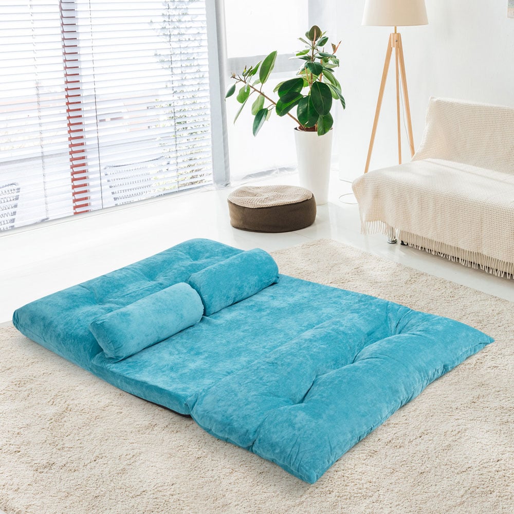 Costway Blue Convertible Floor Sofa Bed with Waist Pillows Image 4