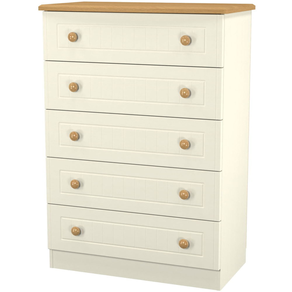 Crowndale Warwick 5 Drawer Cream Ash and Oak Chest of Drawers Image 4