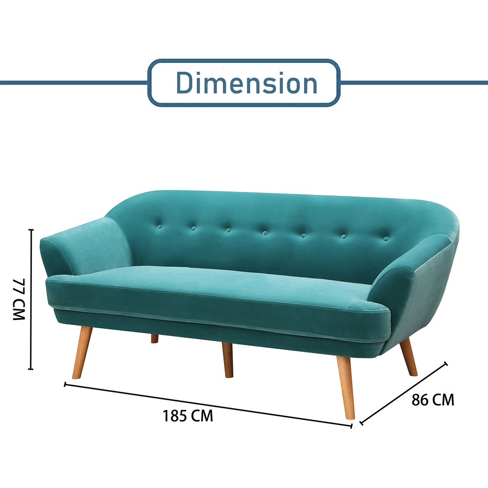 Furniture One 2 Seater Teal Sofa with Padded Cushion Image 4