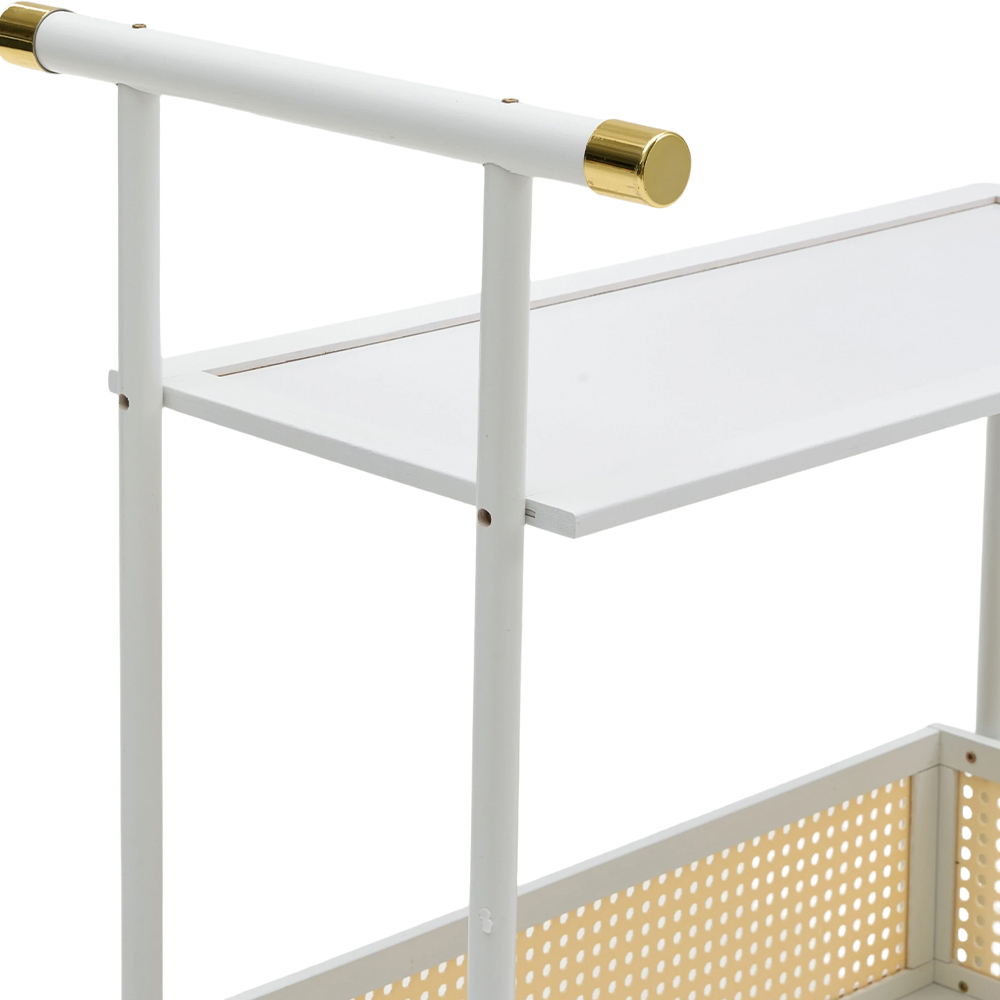 Living and Home 2-Tier Cream White Faux Rattan Side Table with Castors Image 4