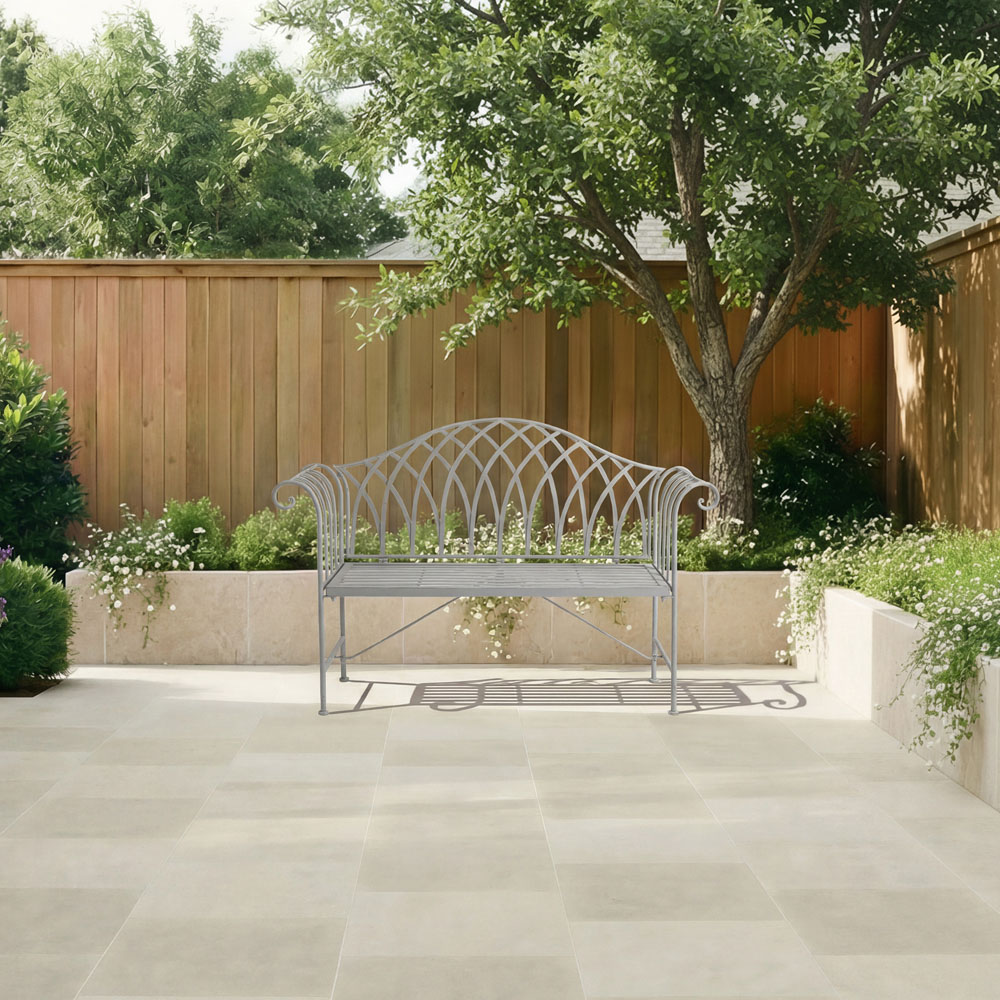 Charles Bentley 2 Seater Grey Decorative Rustic Metal Garden Bench Image 8