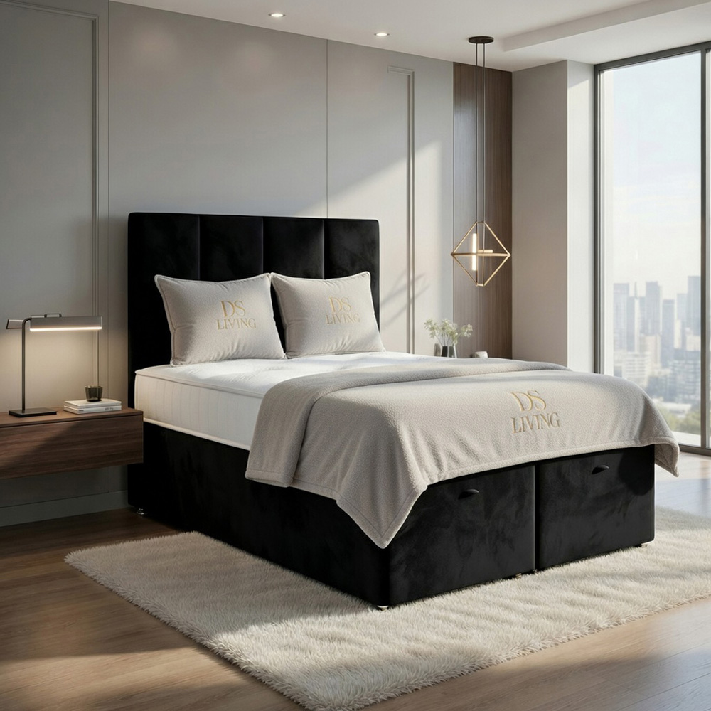 DS Living Harmony Double Black Plush Velvet Ottoman Bed Image 6