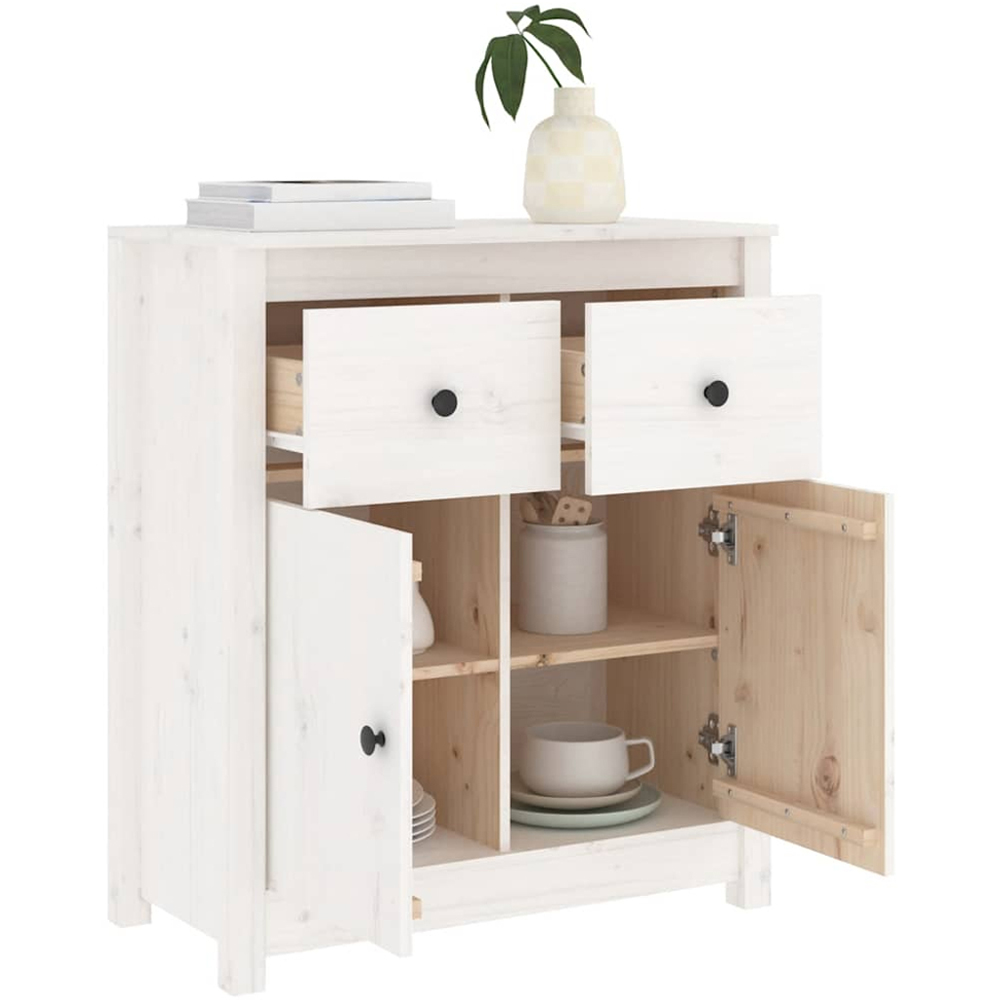 vidaXL 2 Door 2 Drawer White Solid Pine Wood Sideboard Image 3