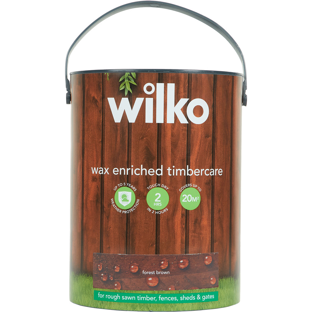 Wilko Wax Enriched Timbercare Forest Brown Wood Paint 5L Image 2