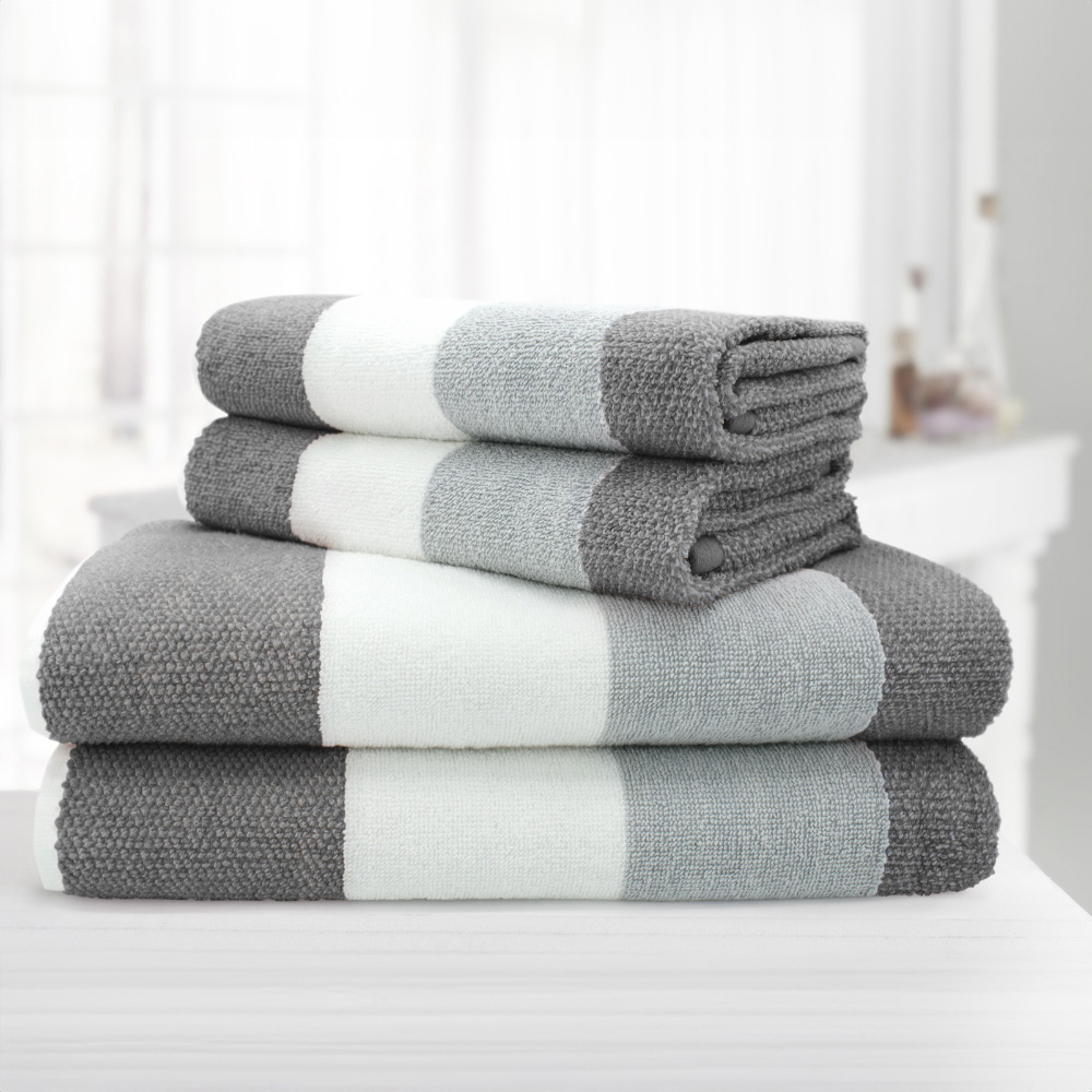 Velosso Weston Grey Strip Hand Towel Set of 2 Image 4