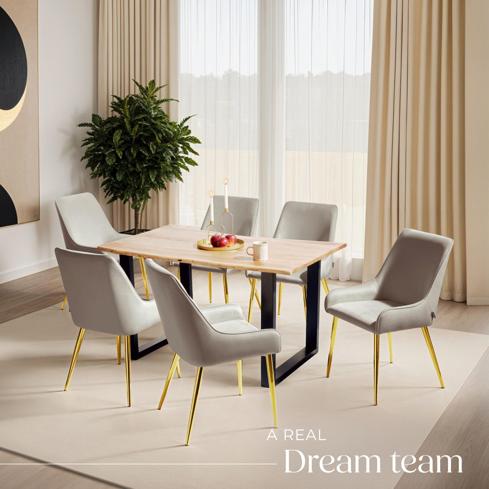 Tectake Avane Set of 6 Taupe Velvet Padded High Backrest Dining Chair Image 8