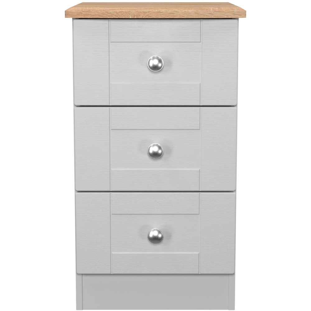 Crowndale Sussex 3 Drawer Grey Ash and Bardolino Oak Bedside Cabinet Ready Assembled Image 2