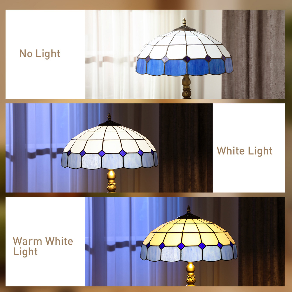 HOMCOM Blue Vintage Handcrafted Stained Glass Shade Floor Lamp Image 6