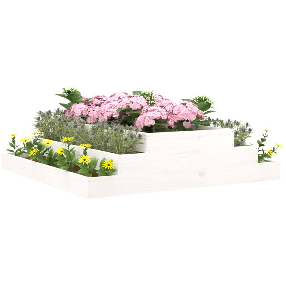 vidaXL 3-Tier White Solid Pine Wood Garden Planter 110 x 110 x 27cm Image 2
