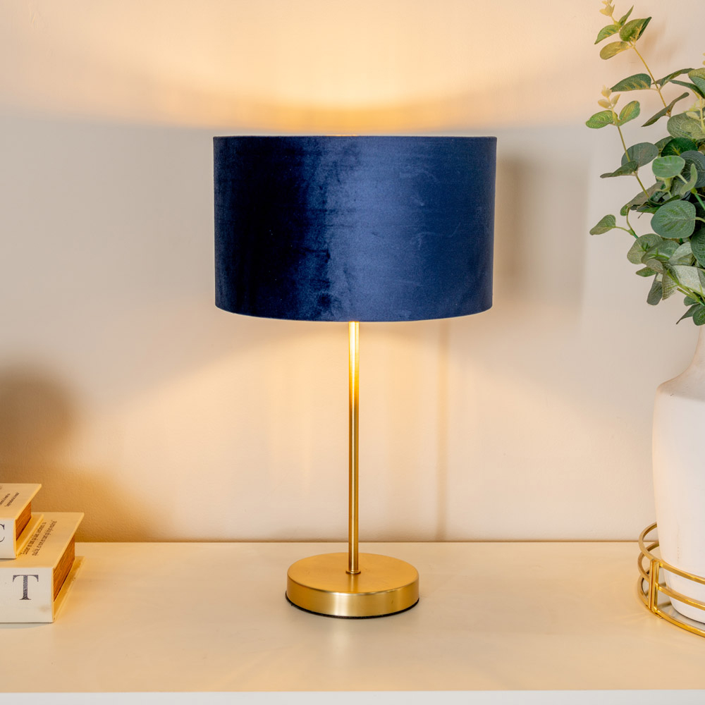 ValueLights Charlie Metallic and Navy Velvet Shade Gold Table Lamp and Bulb Image 3