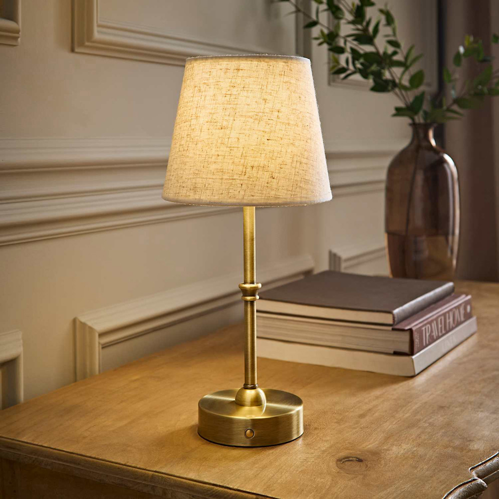ValueLights Lowe Linen Taper Shade Gold Portable Rechargeable Table Lamp with Bulb Image 6