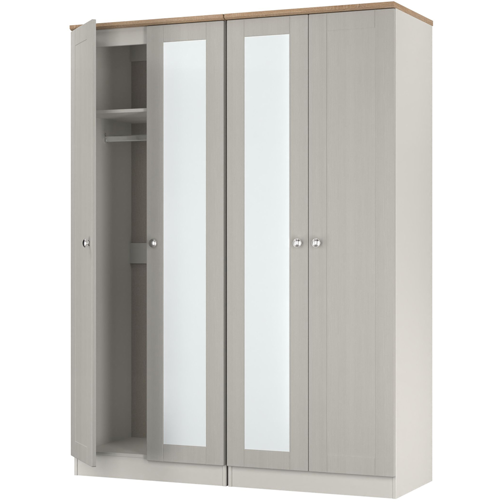 Crowndale Sussex 4 Door Grey Ash and Bardolino Oak Tall Mirror Wardrobe Ready Assembled Image 4