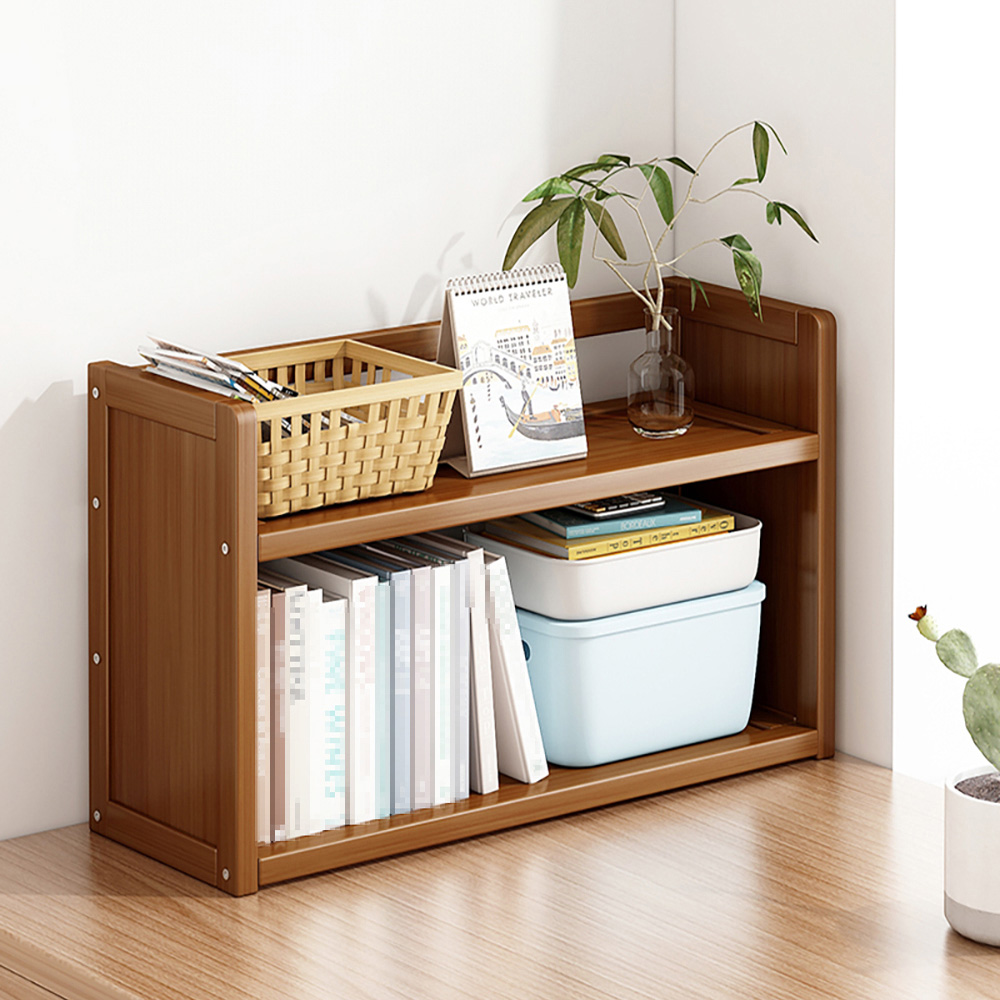 Living and Home 2 Shelf Brown Bamboo Desktop Bookshelf with Guardrail ...