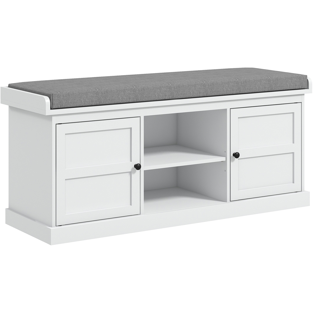 Portland 2 Door 2 Shelf White Shoe Storage Bench with Cushion Image 2