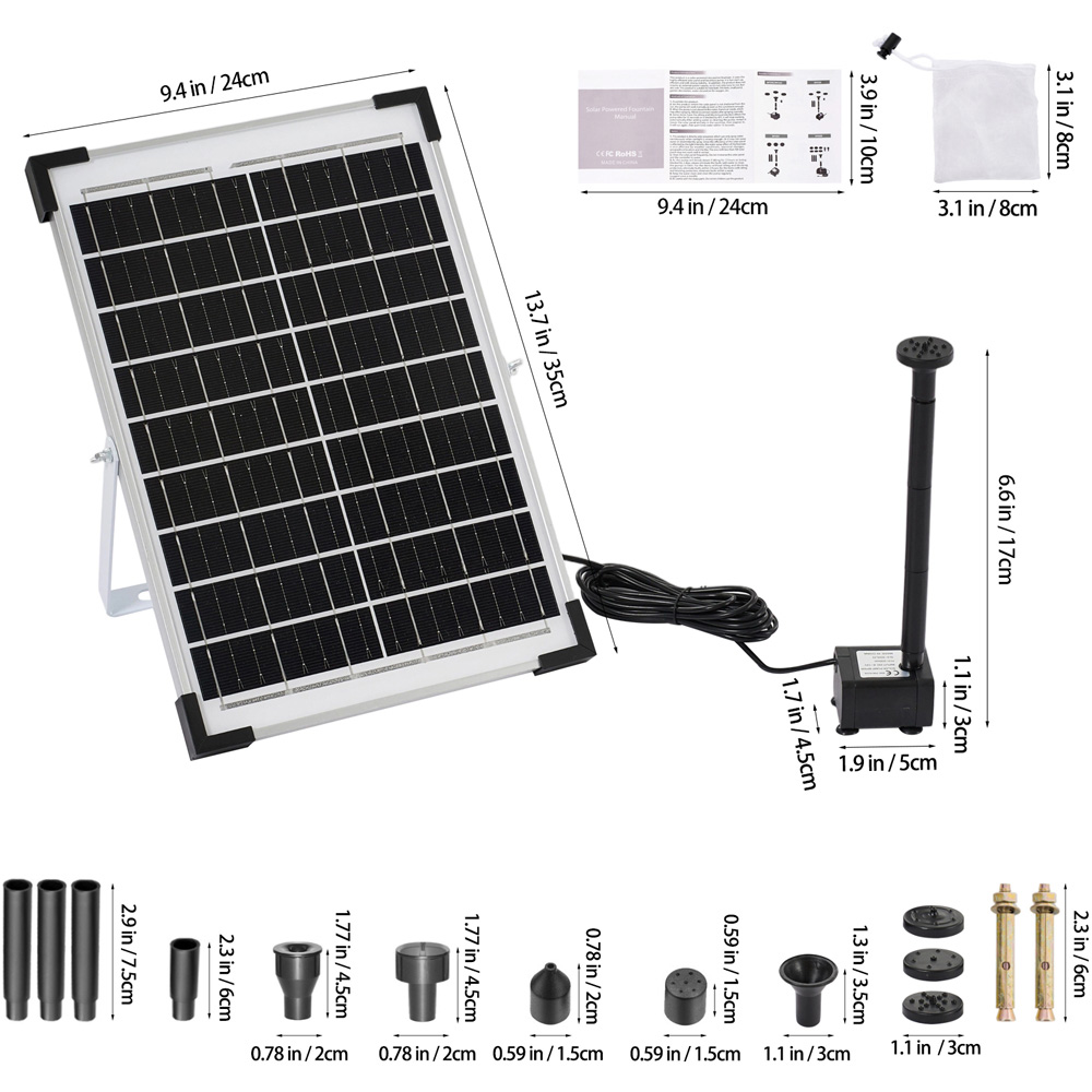 Living and Home 10W Solar-Powered Fountain Water Pump Kit Image 7