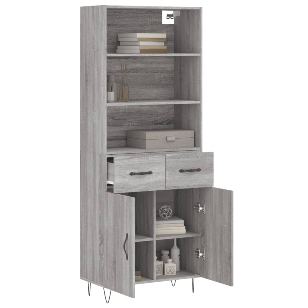 vidaXL 2 Door 2 Drawer 3 Shelf Grey Sonoma Highboard Image 3