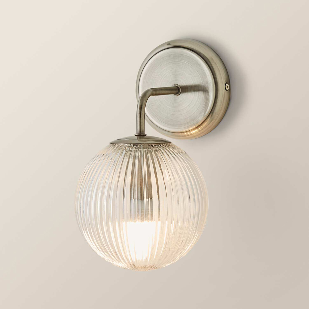 ValueLights Kempton Brushed Chrome Ribbed Globe Shade Wall Light with Bulb 2 Pack Image 6