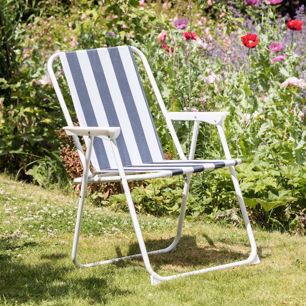 Harbour Housewares Set of 2 Blue Stripe Folding Metal Beach Chair Image 4