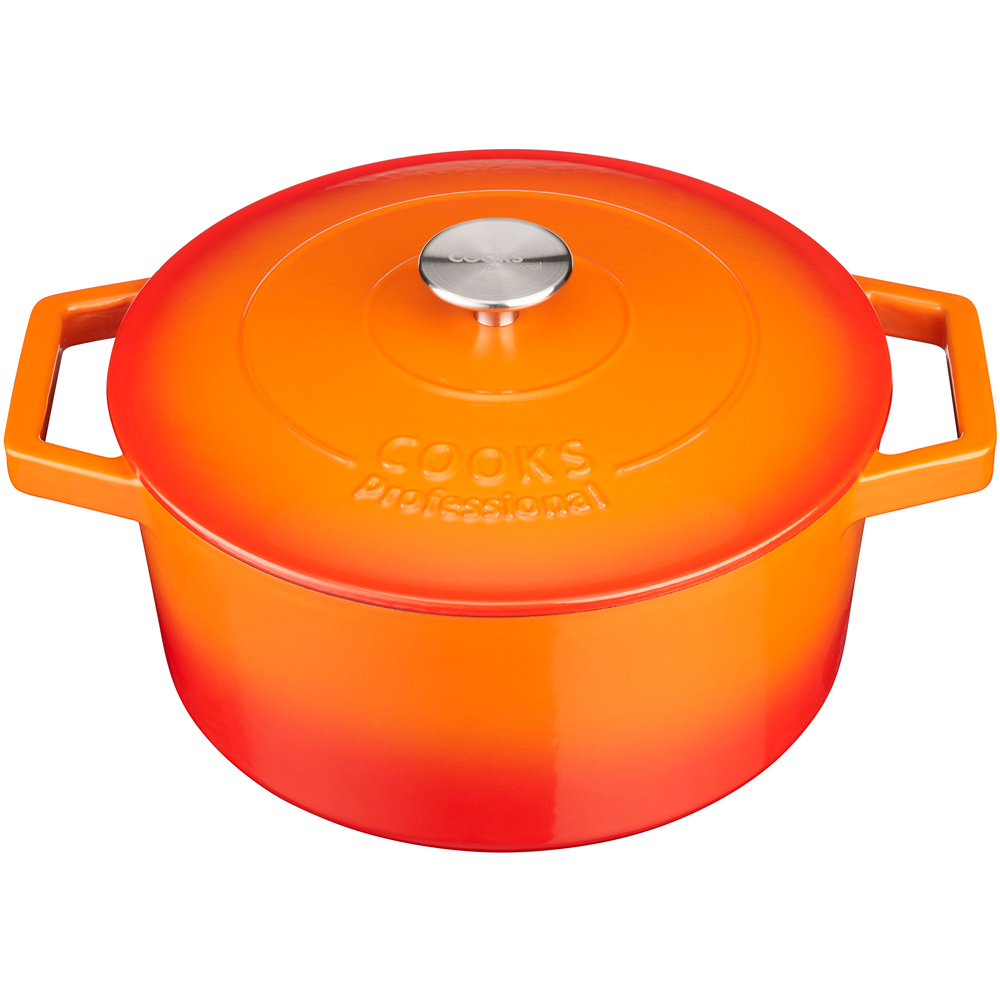 Cooks Professional 26cm Orange Cast Iron Casserole Dish with Lid Image 3