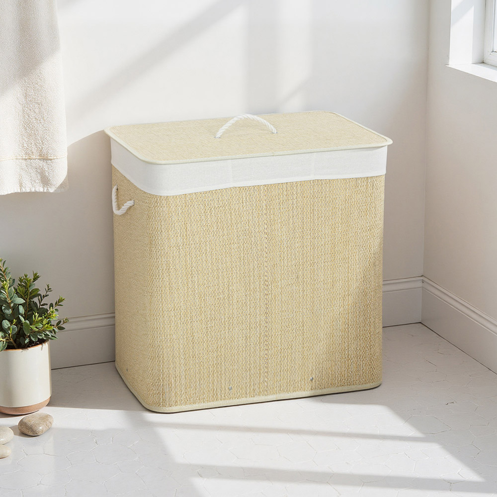 HOMCOM Cream Laundry Basket with Lid 144L Image 3