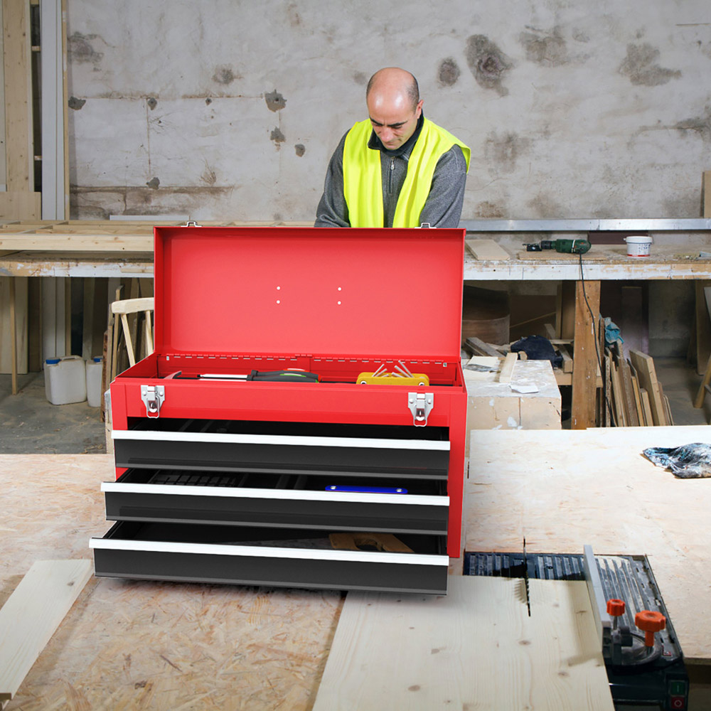 Costway 3 Drawer Red and Black Portable Steel Tool Box Image 2