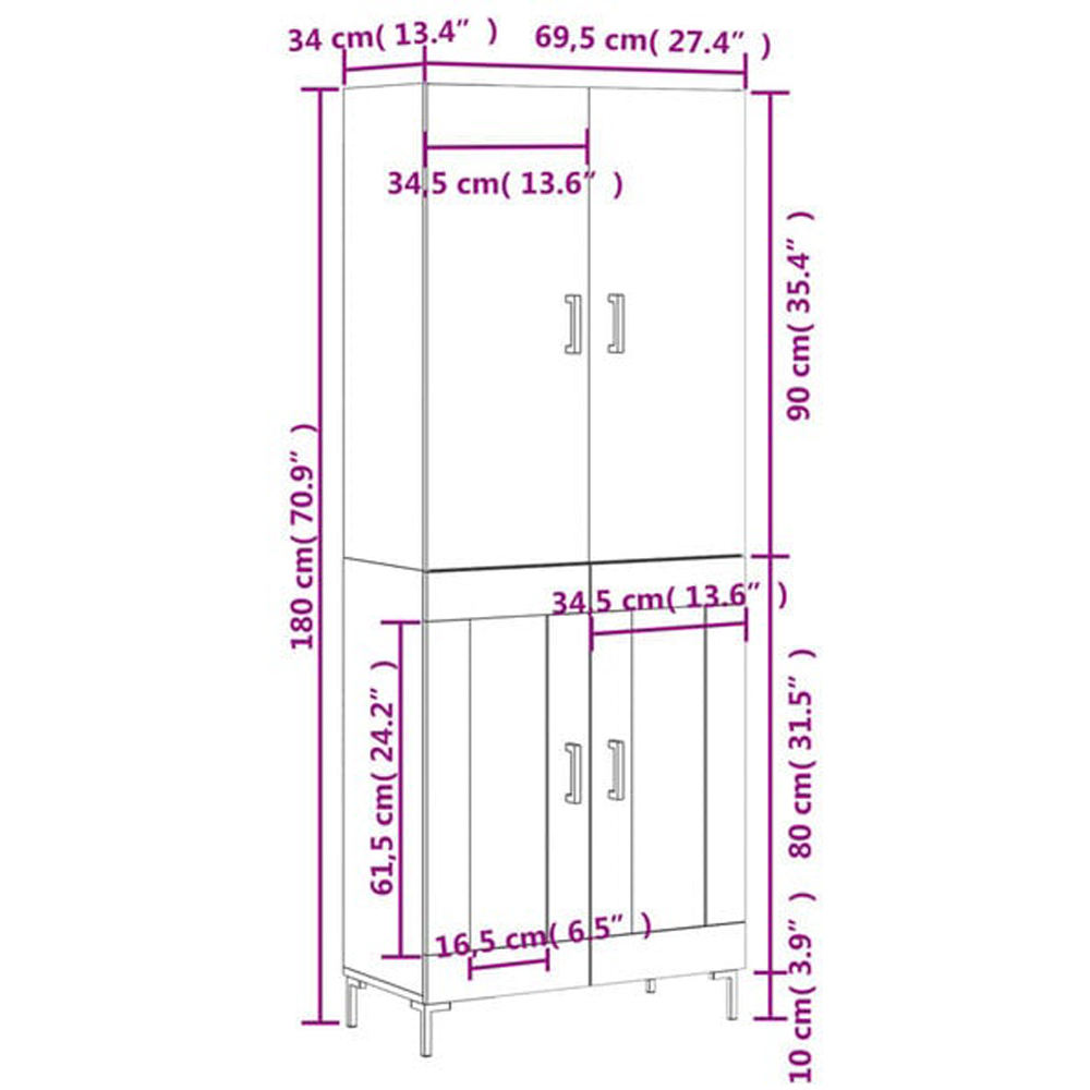 vidaXL 4 Door Smoked Oak Highboard Image 6