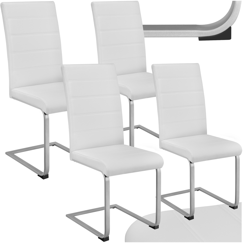 tectake Set of 4 White Cantilever High Backrest Dining Chair Image 2