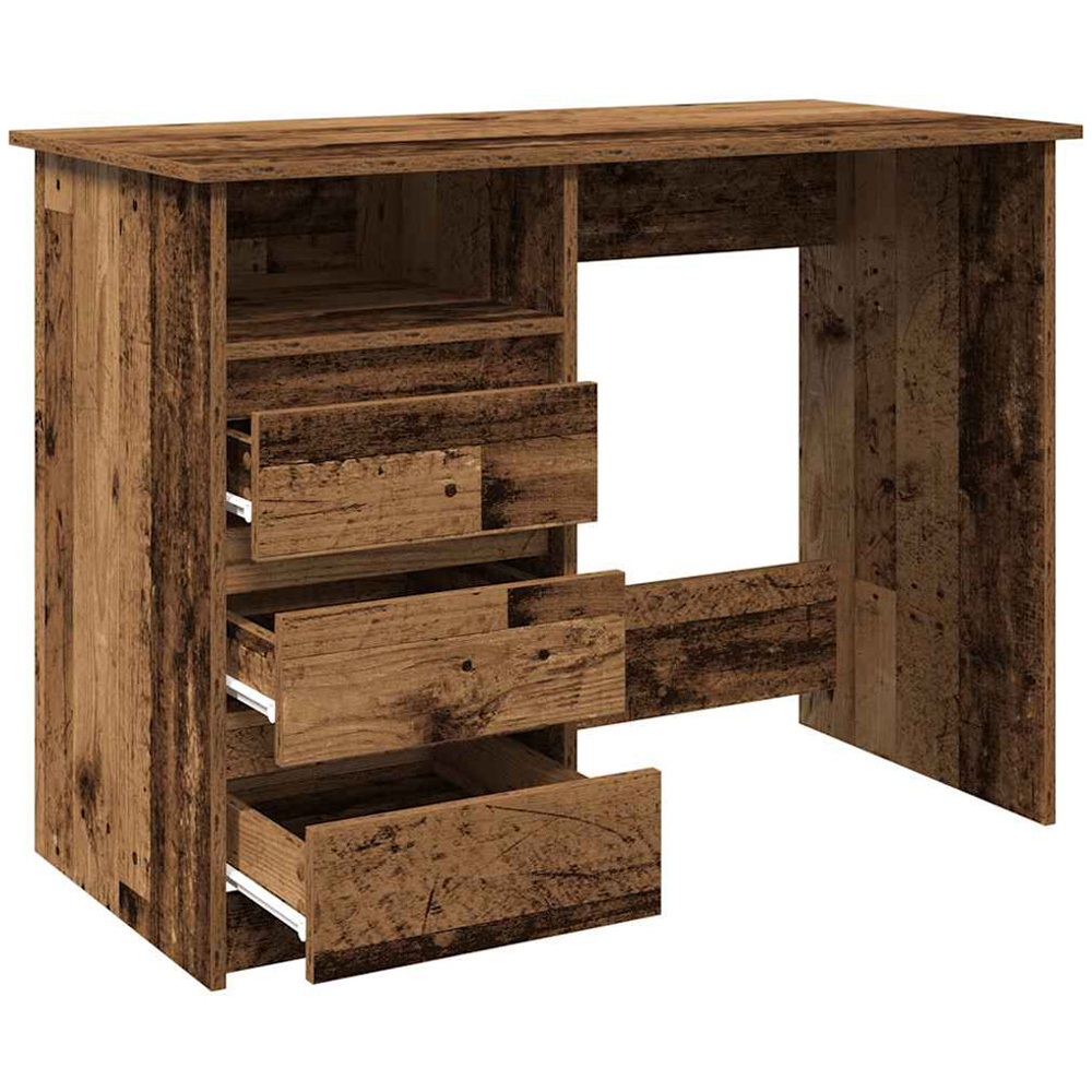 vidaXL 3 Drawer Single Shelf Computer Desk Old Wood Effect Image 4