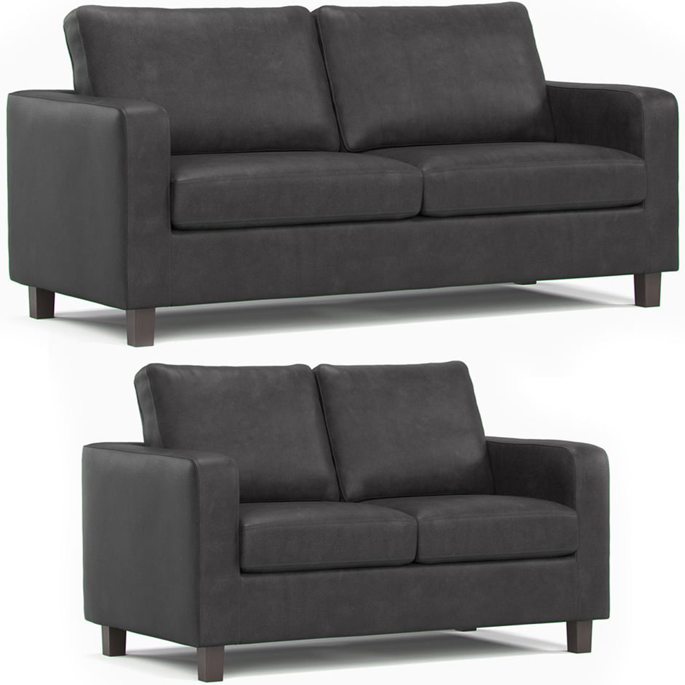 York 5 Seater Black Faux Leather Sofa Suite Image 2