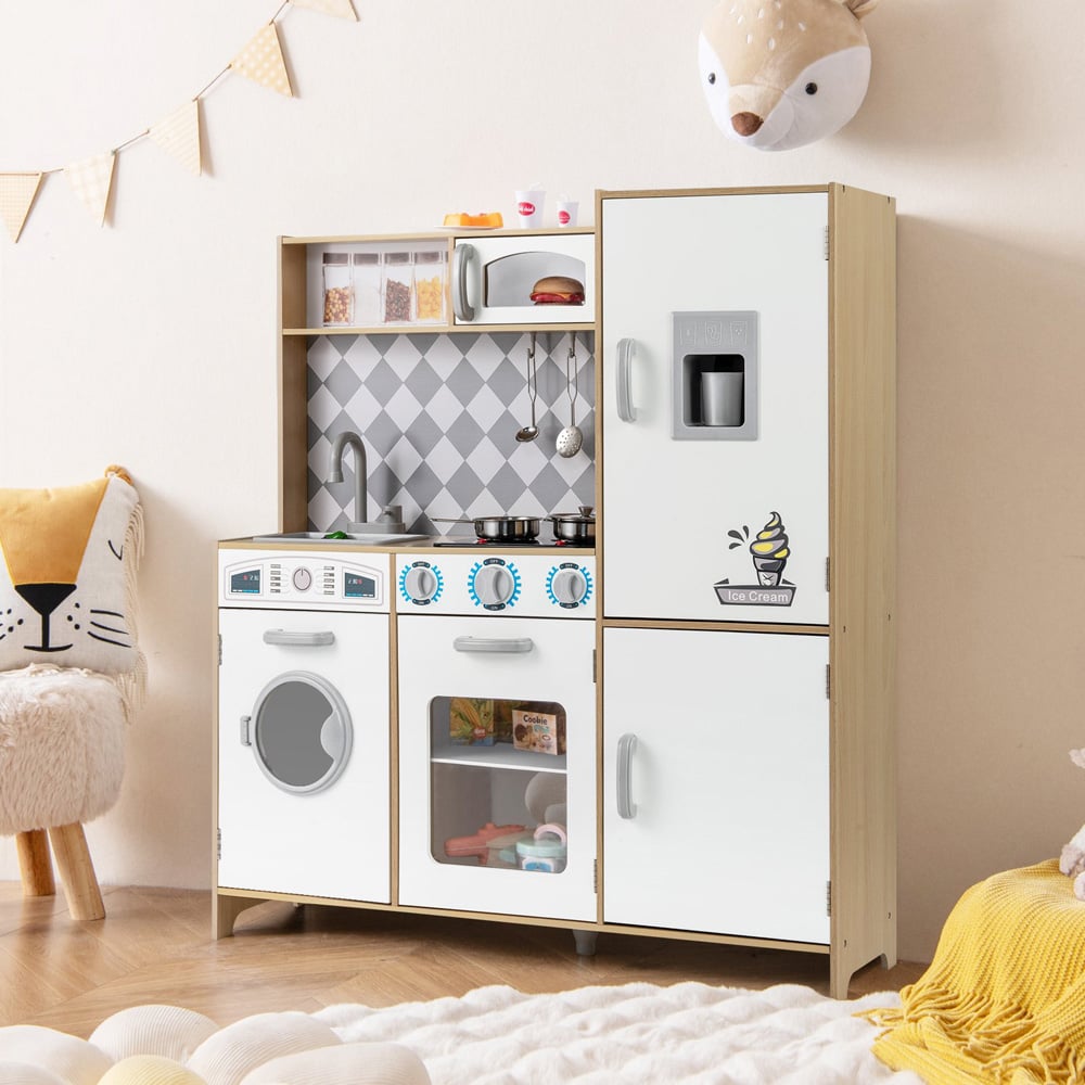 Costway Kids Natural Kitchen Play Set with Ice Maker and Cooking Stove Image 2